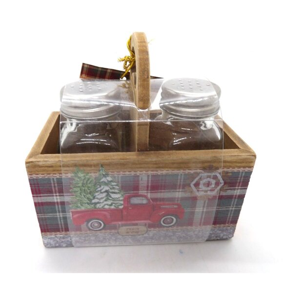 Christmas Holiday Salt and Pepper Shaker Caddy NEW - Picture 2 of 4